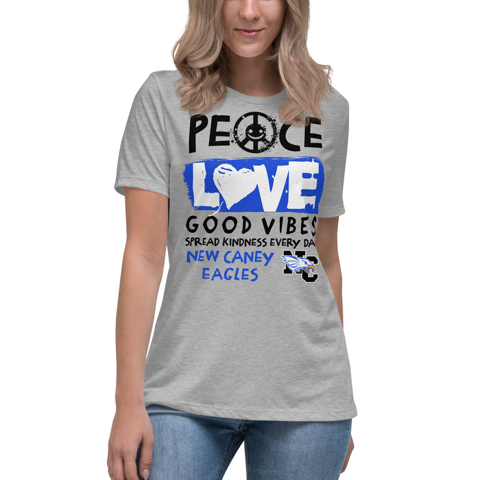 Woman wearing New Caney High School Eagles Women's Relaxed Fit T-shirt 240