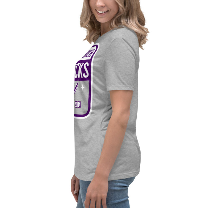 Side view of Morton Ranch High School Mavericks Women's Relaxed Fit T-shirt 001