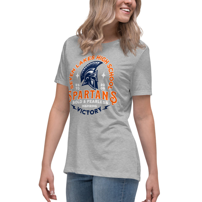 Side view of Seven Lakes High School Spartans Grey Women's T-shirt 206