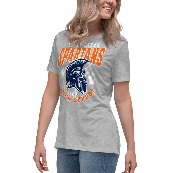 Side view of Seven Lakes High School Spartans Grey Women's T-shirt 213