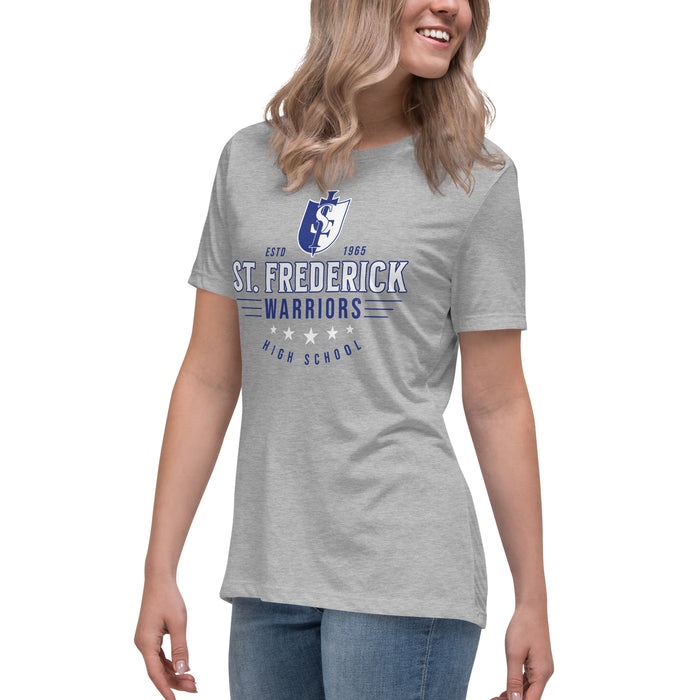 Side view of St. Frederick High School Warriors Grey Women's T-shirt 217