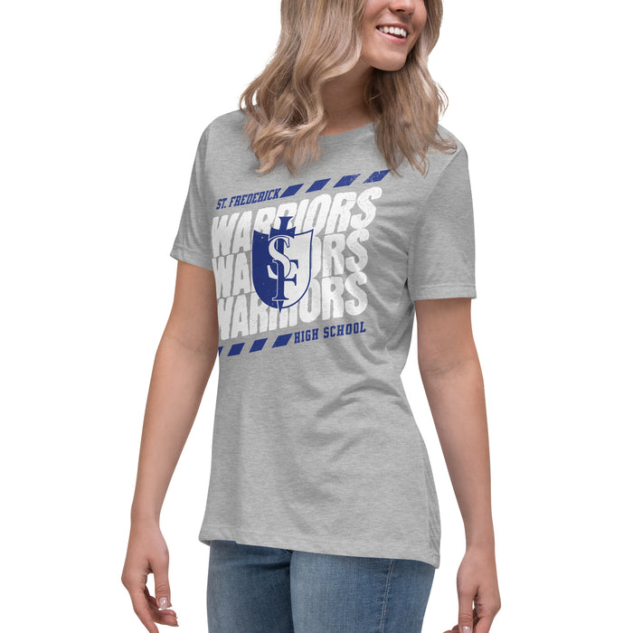 Side view of St. Frederick High School Warriors Grey Women's T-shirt 223