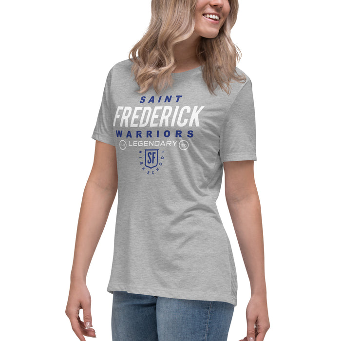 Side view of St. Frederick High School Warriors Grey Women's T-shirt 003