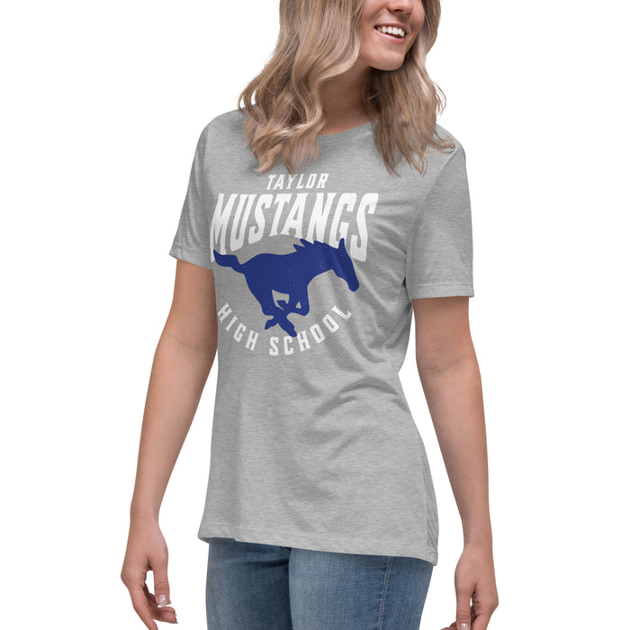 Side view of Taylor High School Mustangs Women's Grey T-shirt 213