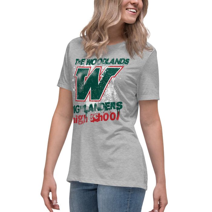 Side view of The Woodlands High School Highlanders Athletic Grey Women's T-shirt 204