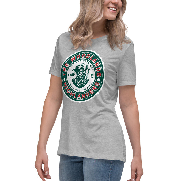 Side view of The Woodlands High School Highlanders Athletic Grey Women's T-shirt 215