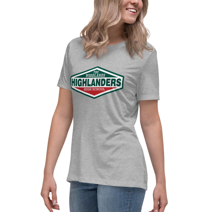 Side view of The Woodlands High School Highlanders Athletic Grey Women's T-shirt 009