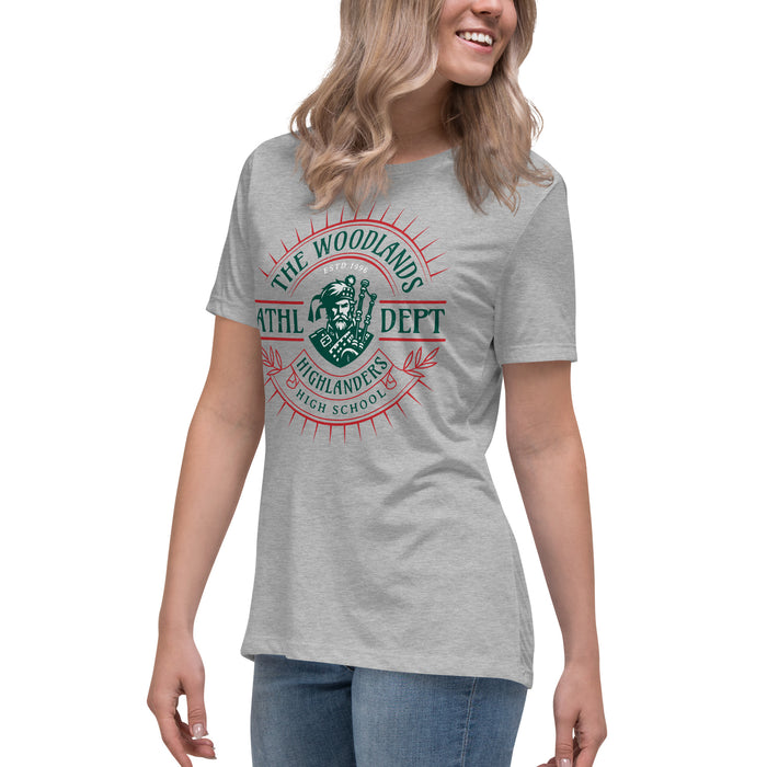 Side view of The Woodlands High School Highlanders Athletic Grey Women's T-shirt 220