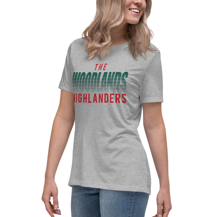 Side view of The Woodlands High School Highlanders Athletic Grey Women's T-shirt 024