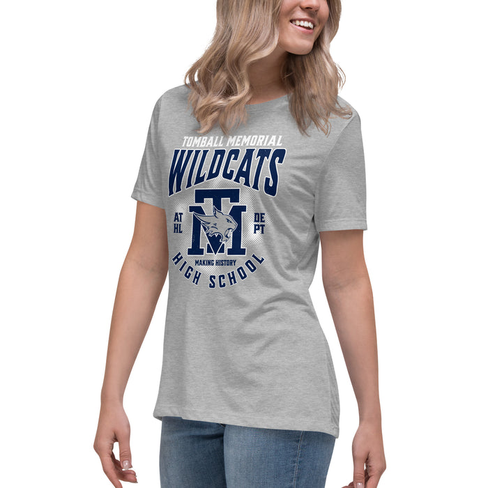 Side view of Tomball Memorial High School Wildcats Women's Grey T-shirt 213