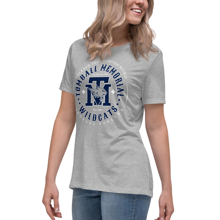 Side view of Tomball Memorial High School Wildcats Women's Grey T-shirt 214