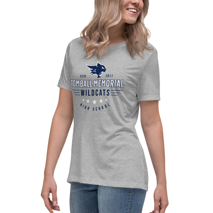 Side view of Tomball Memorial High School Wildcats Women's Grey T-shirt 217