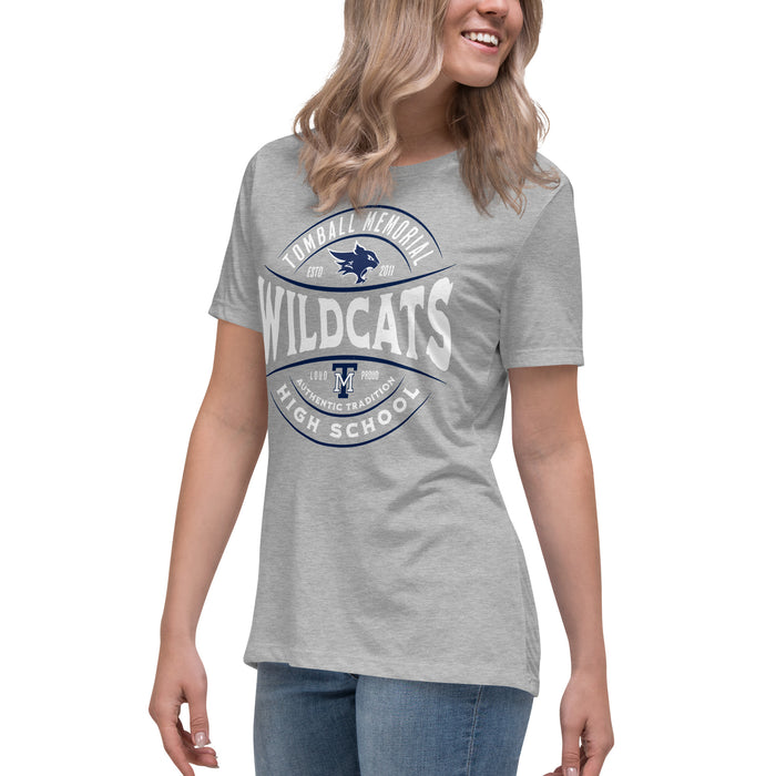 Side view of Tomball Memorial High School Wildcats Women's Grey T-shirt 223