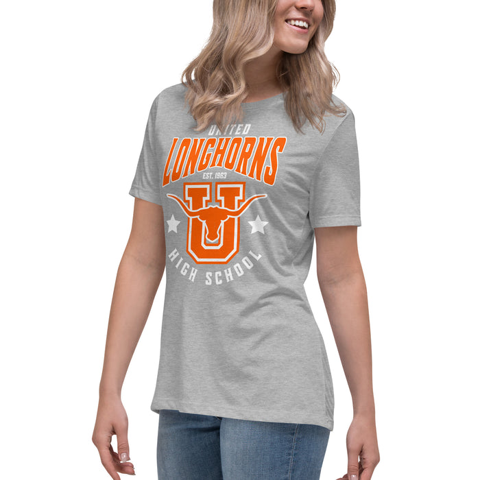 Side view of United High School Longhorns Women's Grey T-shirt 213