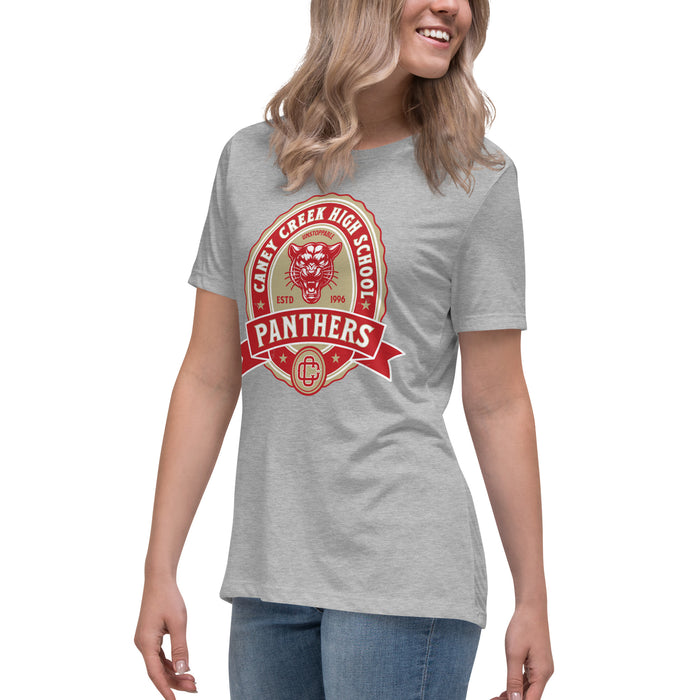 Side view of Caney Creek High School Panthers Women's Grey T-shirt 212