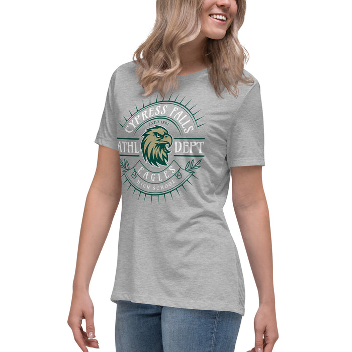 Side view of Cypress Falls High School Eagles Women's Heather Grey T-shirt 201