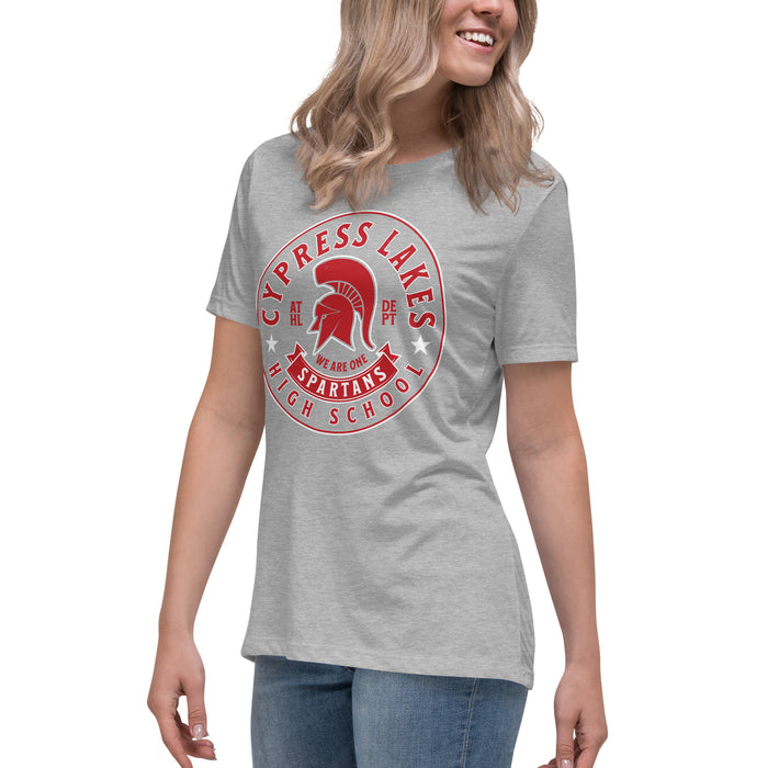 Side view of Cypress Lakes High School Spartans Heather Grey Women's T-shirt 215