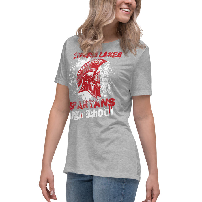 Side view view of Cypress Lakes High School Spartans Heather Grey Women's T-shirt 205