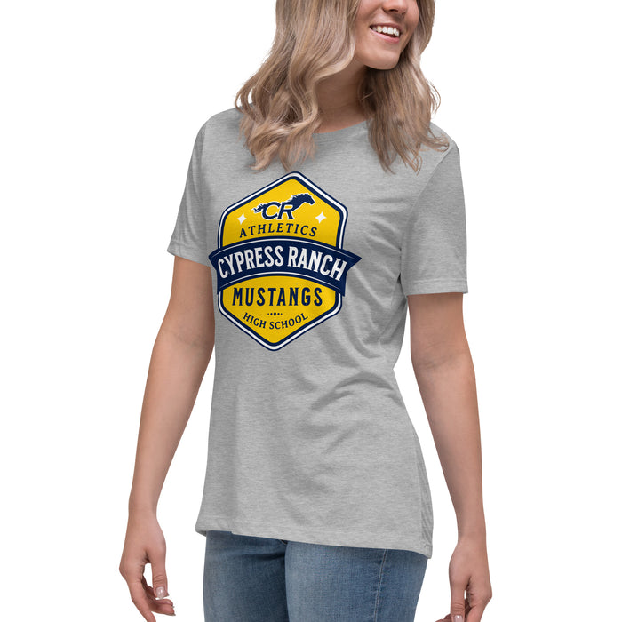 Side view of Cypress Ranch High School Mustangs Women's Heather Grey T-shirt 209
