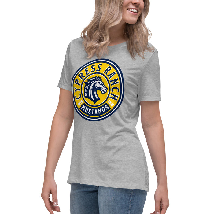 Side view of Cypress Ranch High School Mustangs Women's Heather Grey T-shirt 220