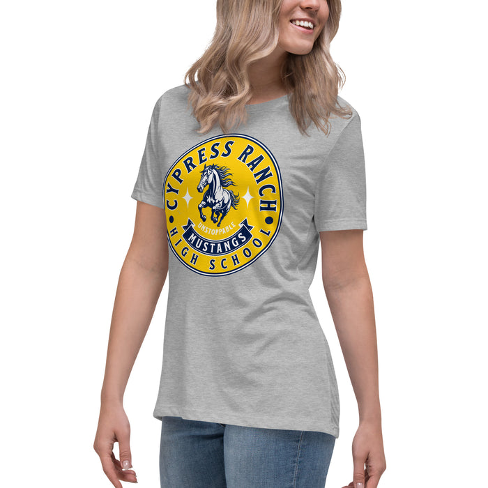 Side view of Cypress Ranch High School Mustangs Women's Heather Grey T-shirt 215