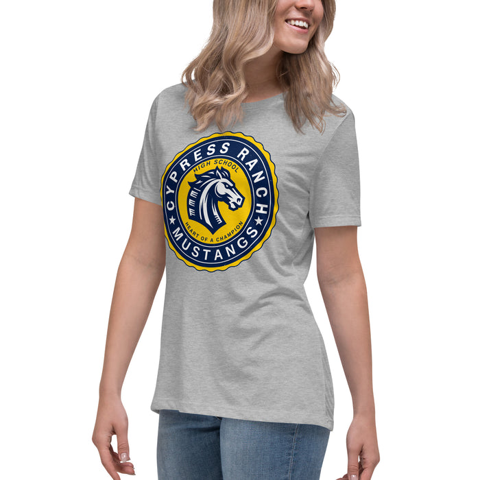 Side view of Cypress Ranch High School Mustangs Women's Heather Grey T-shirt 216