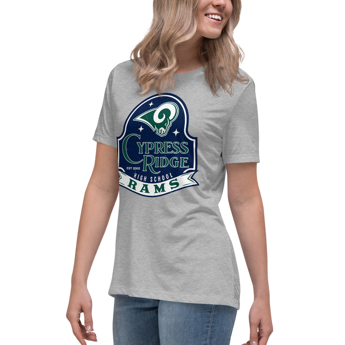 Side view of Cypress Ridge High School Rams Women's Heather Grey T-shirt 219