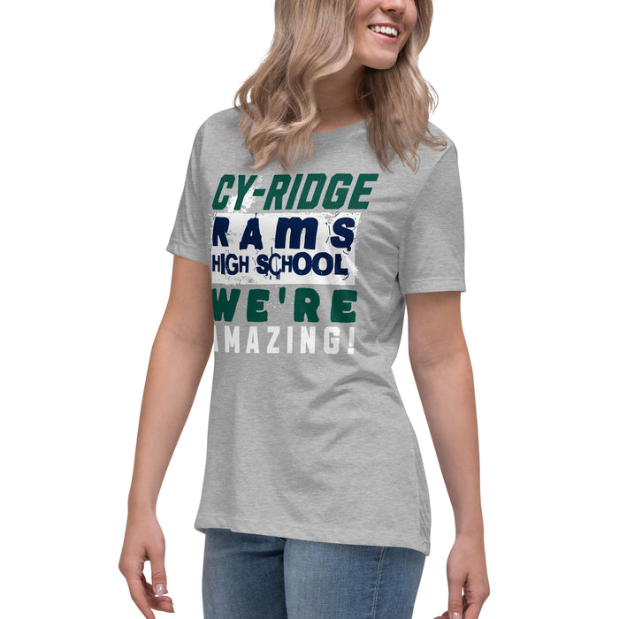 Side view of Cypress Ridge High School Rams Women's Heather Grey T-shirt 231