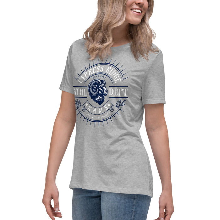 Side view of Cypress Ridge High School Rams Women's Heather Grey T-shirt 201