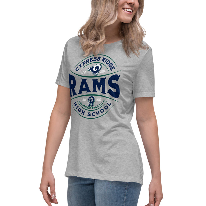 Side view of Cypress Ridge High School Rams Women's Heather Grey T-shirt 218
