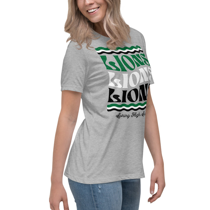 Side view of Spring High School Lions Women's Grey Relaxed T-shirt 210