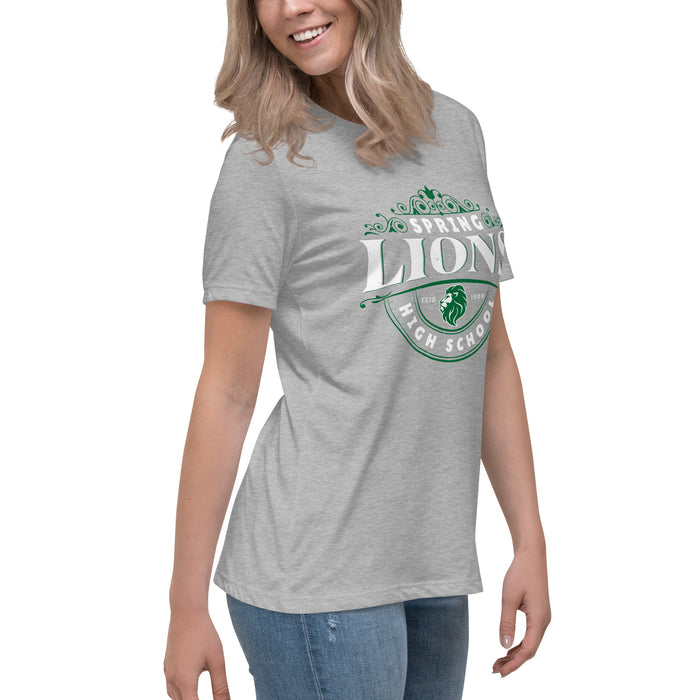 Side view of Spring High School Lions Women's Grey Relaxed T-shirt 211