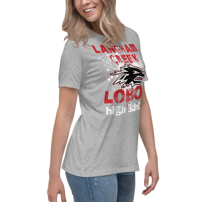 Side view of Langham Creek High School Lobos Women's Relaxed Fit T-shirt 205