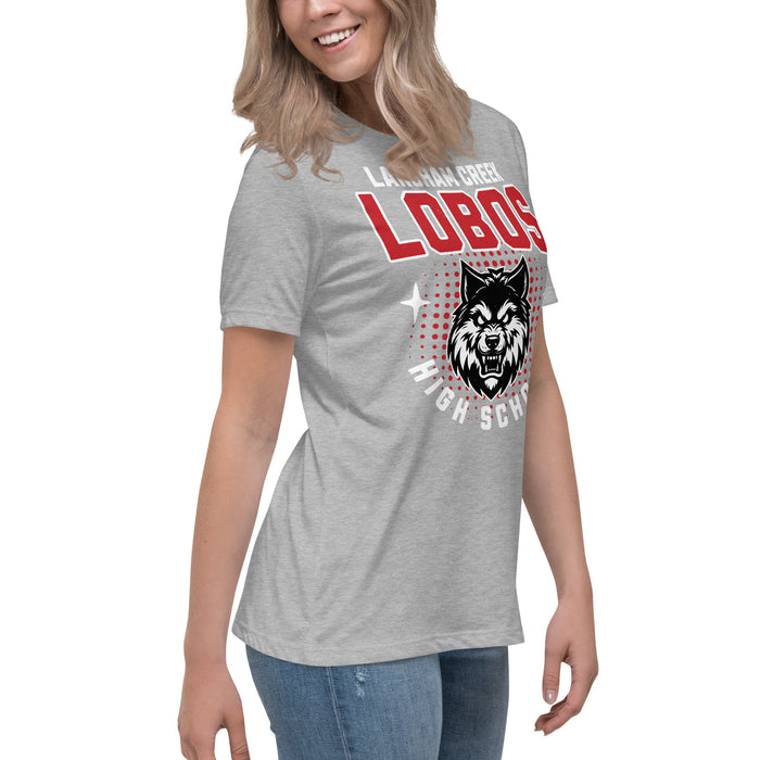 Side view of Langham Creek High School Lobos Women's Relaxed Fit T-shirt 204