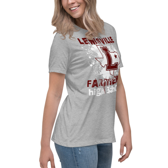 Side view of wearing Lewisville High School Farmers Women's Relaxed Fit T-shirt 205
