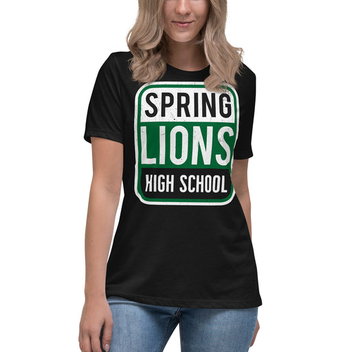 Spring High School Lions Women's Black Relaxed T-shirt 001