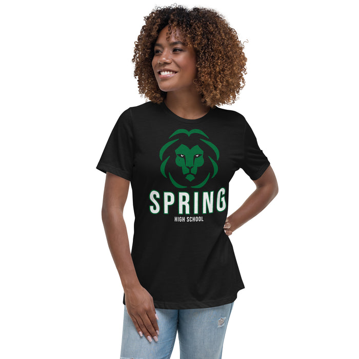 Woman wearing Spring High School Lions Women's Black Relaxed T-shirt 226