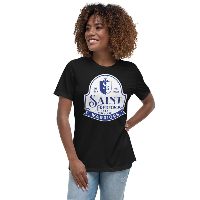 Woman wearing St. Frederick High School Warriors Women's Black T-shirt 219