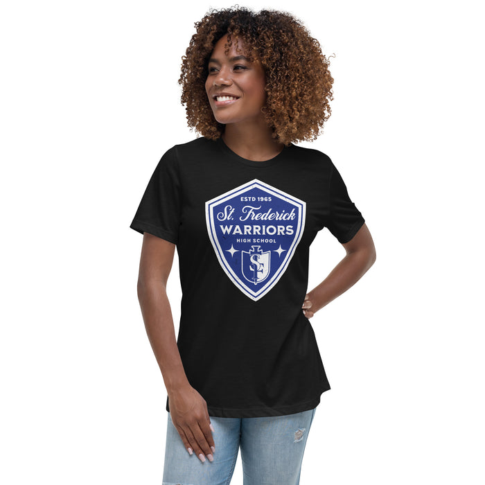 Woman wearing St. Frederick High School Warriors Women's Black T-shirt 225