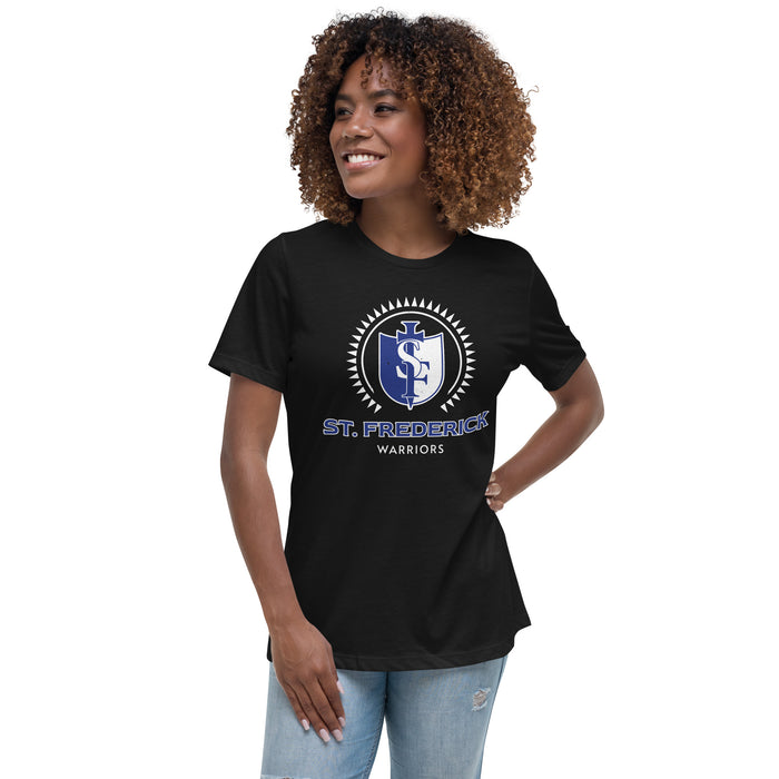 Woman wearing St. Frederick High School Warriors Women's Black T-shirt 226