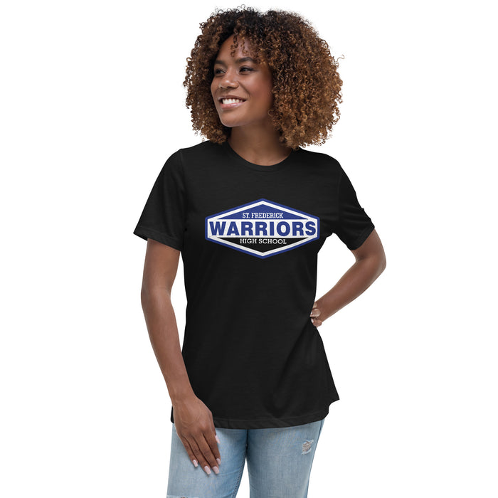 Woman wearing St. Frederick High School Warriors Women's Black T-shirt 009