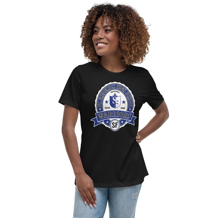 Woman wearing St. Frederick High School Warriors Women's Black T-shirt 212