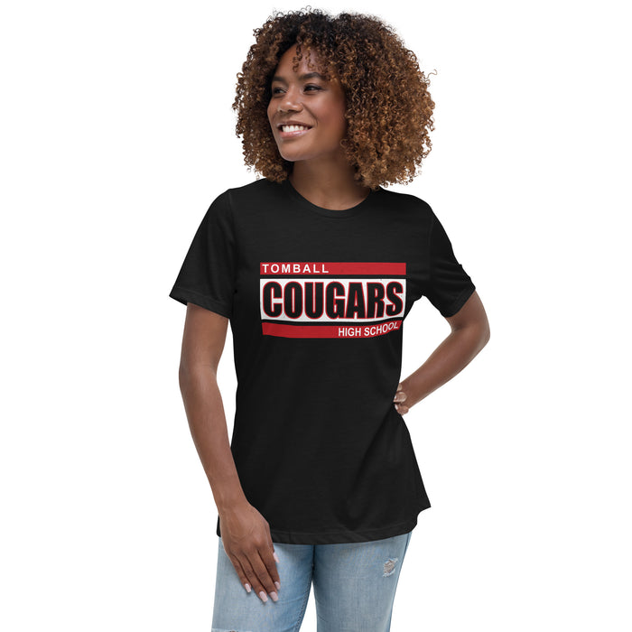 Woman wearing Tomball High School Cougars Women's Black T-shirt 098