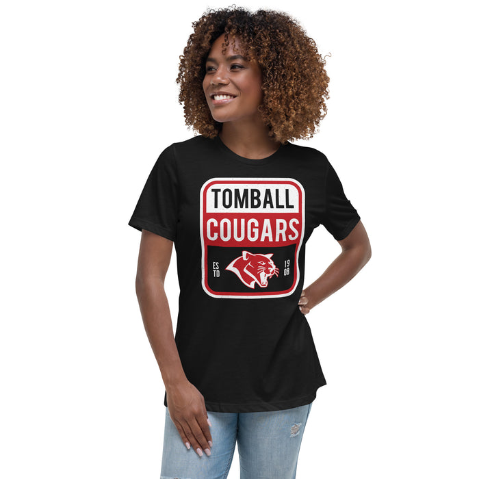 Woman wearing Tomball High School Cougars Women's Black T-shirt 001