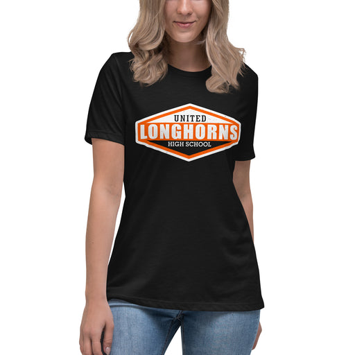 United High School Longhorns Women's Black T-shirt 009