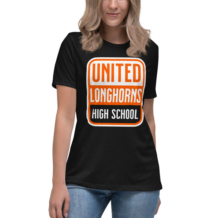 United High School Longhorns Women's Black T-shirt 001