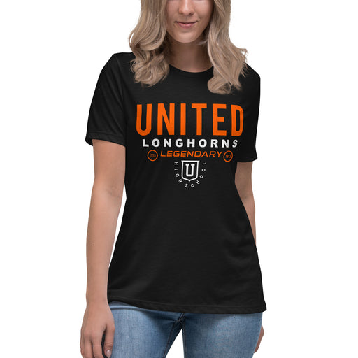 United High School Longhorns Women's Black T-shirt 003