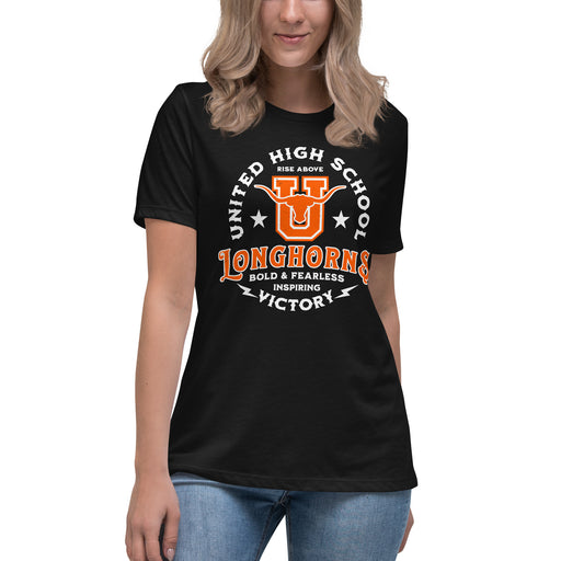 United High School Longhorns Women's Black T-shirt 206