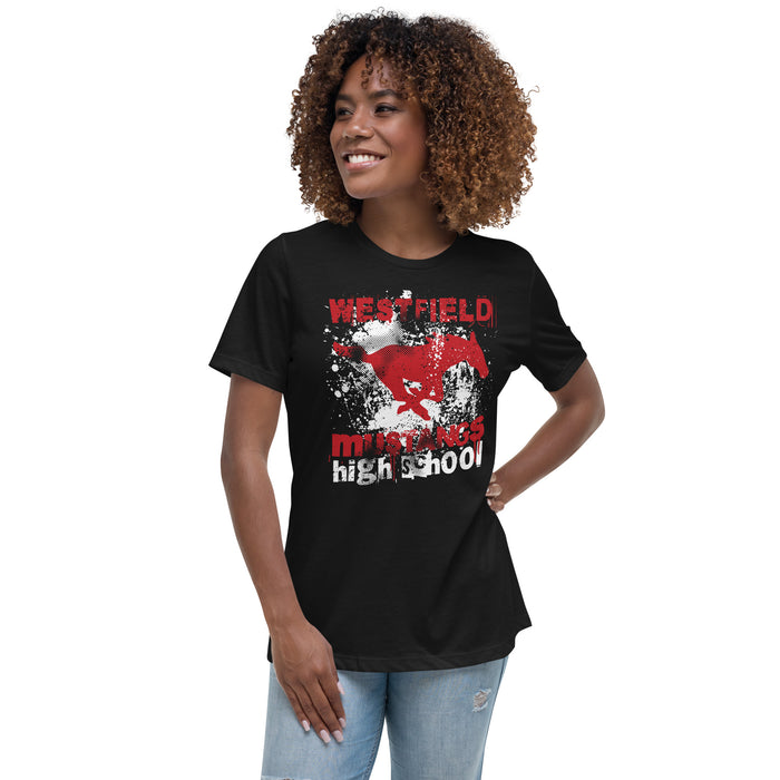 Woman wearing Westfield High School Mustangs Women's Black T-shirt 205