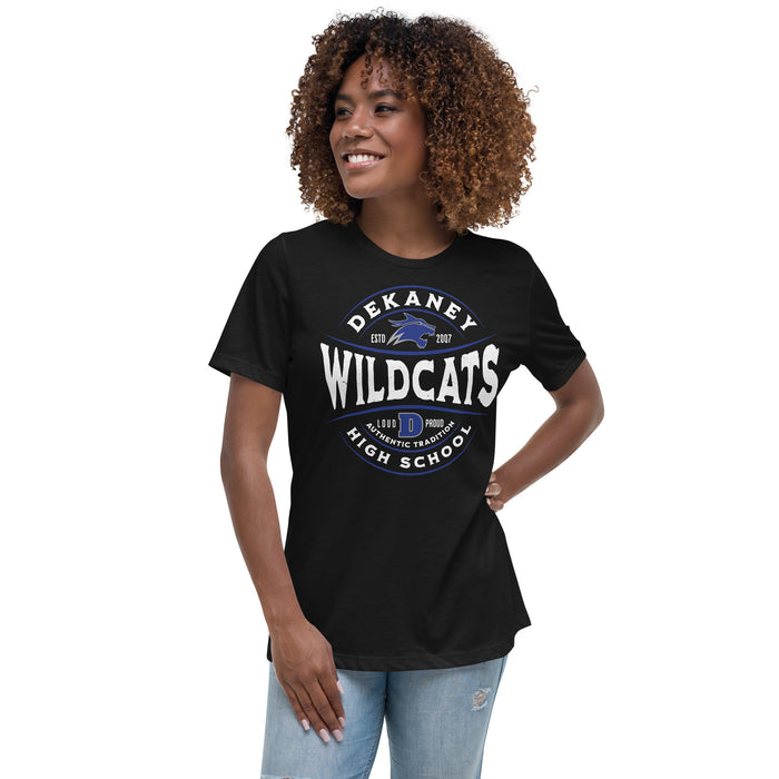 Woman wearing Dekaney High School Wildcats Women's Black T-shirt 218